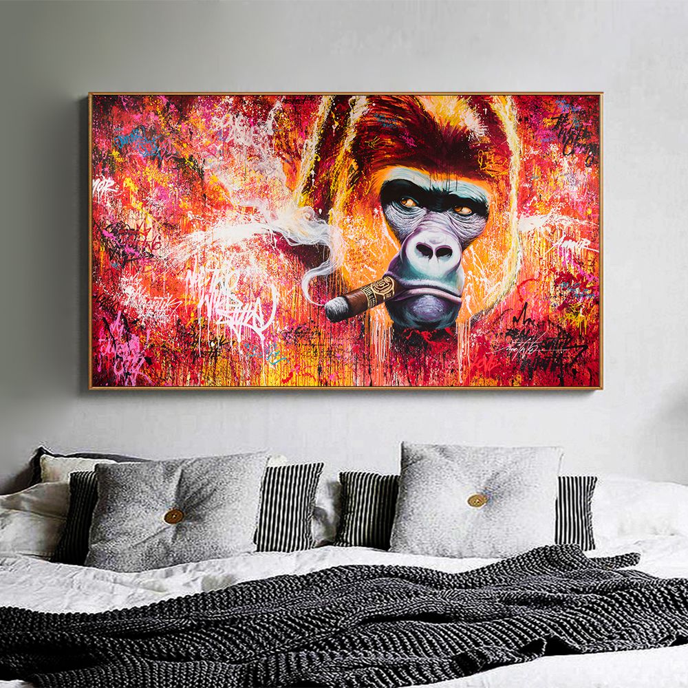 2020 Wall Art Print Animal Painting On Canvas Abstract Gorilla Smoking Cigar Photo Living Room Home Decoration Frameless From Z1151832585 10 06 Dhgate Com