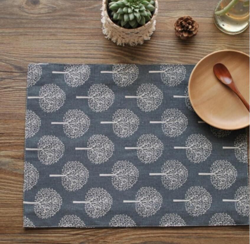 2019 Rustic Tree Table Placemats Blue Tree Printed Cotton Linen