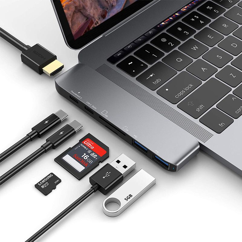 7in1 USB-C Hub Dual Type-C Multiport Card Reader Adapter 4K HDMI For MacBook Pro