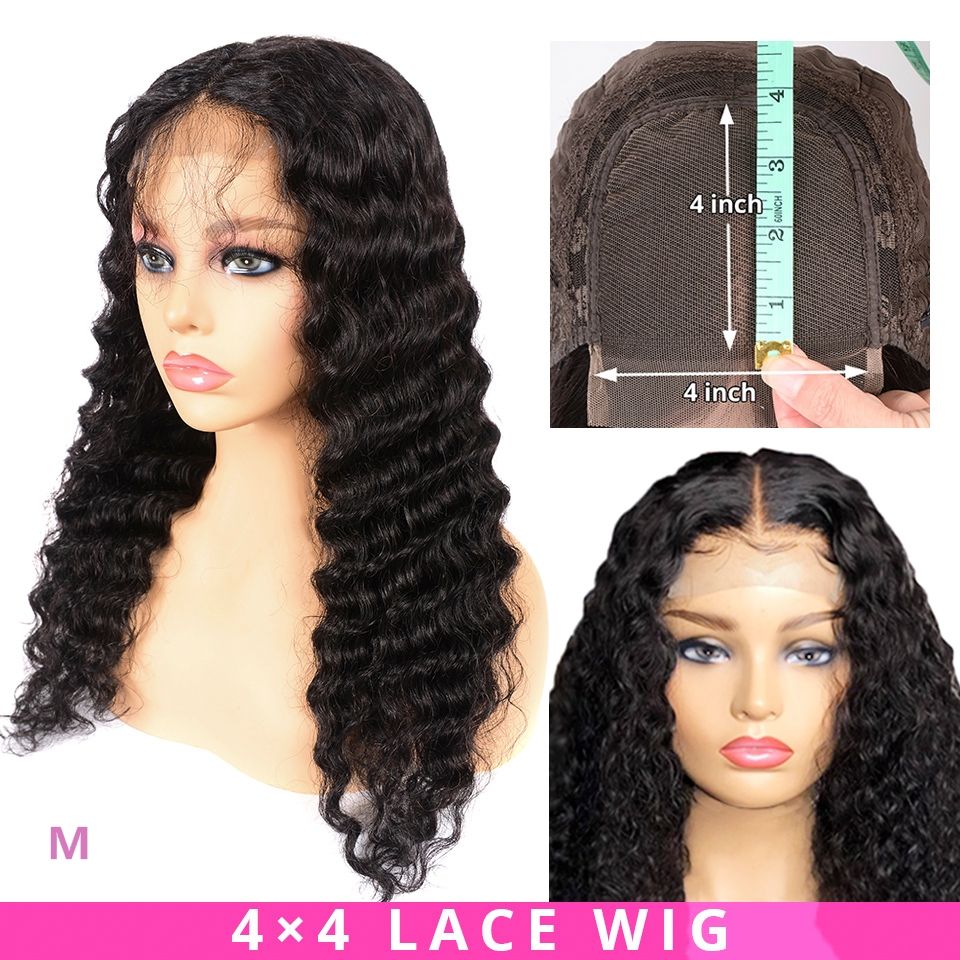 Deep Wave Lace Closure 4x4 Short Human Hair Wigs For Black Women