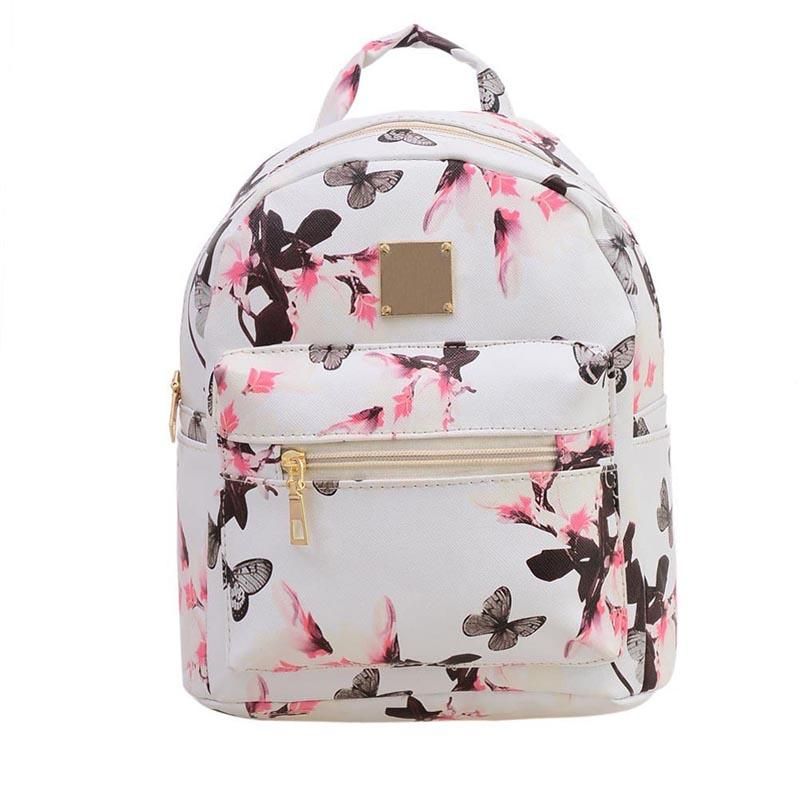 black Women Backpack High Quality Floral Printing PU Leather Backpacks Handbag 