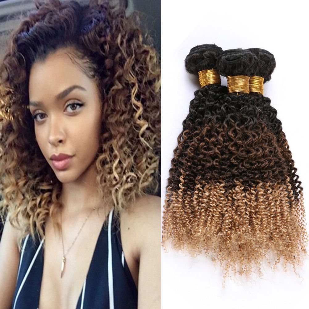 2019 Ombre Bundles Kinky Curly Dark Roots Human Hair Extensions