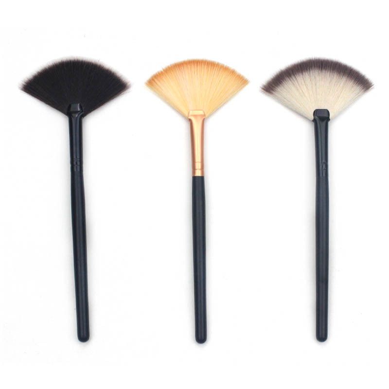 La cara del maquillaje profesional forma de abanico Pincel Iluminador Rostro brocha para polvos cosméticos Herramientas La cara del maquillaje profesional forma de abanico Pincel Iluminador Rostro brocha para polvos cosméticos Herramientas