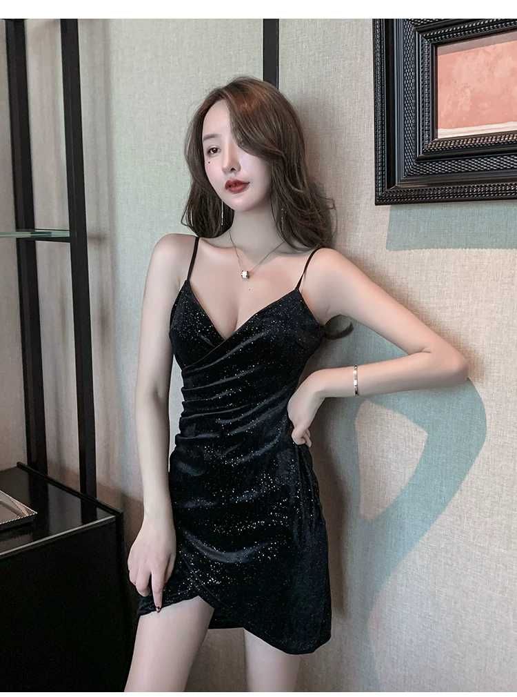 2021 New Fashion Sexy Party Dress Birthday Present for Girlfriend and Wife V Collar Folded irregular pic photo