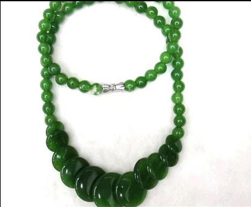 18" China Nature Jade Green Round Pearls Women's Necklace Pendants 