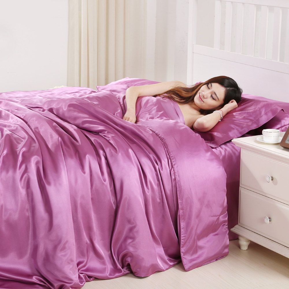 Details about   Bed Duvet Cover Sets with Pillow Cases Silk Satin Bedding Set Twin Queen King 