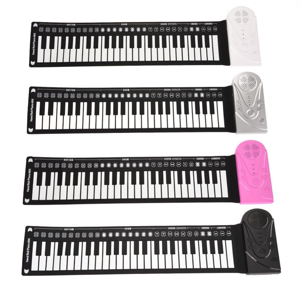 Blanco Portátil 49 teclas Teclado electrónico Mano Roll Piano para Niños Niños Principiantes Regalos Rolling Up Piano 