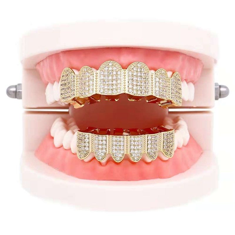 uomini Hip Hop Diamond Tooth Bretelle Denti Grillz Dental 0.8*1.2cm Oro rosa LQ