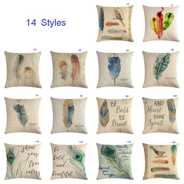 45 * 45 cm Fundas de cojines Funda de almohada impresa plumas Diseños Fundas