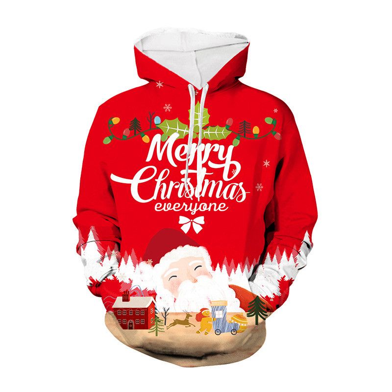 2020 Christmas Print Mens Hoodies Winter 3D Red Long Sleeve Hooded ...