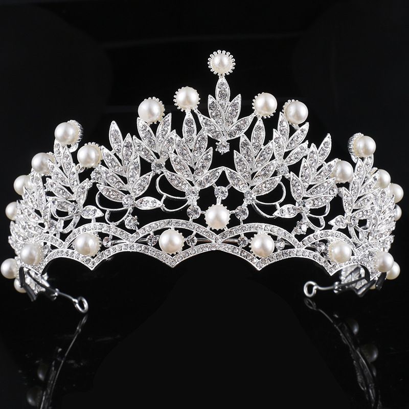 Bride Tiara Crown Bridal Rhinestone Pearl Crystal Hair Wedding Veil Headband