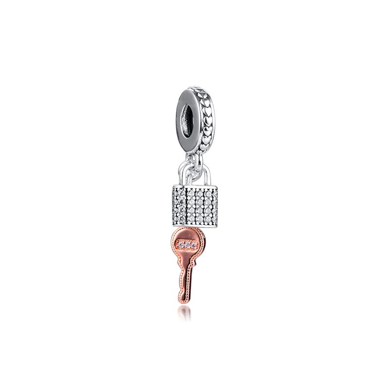 Padlock and Key Dangle Charm, Sterling silver