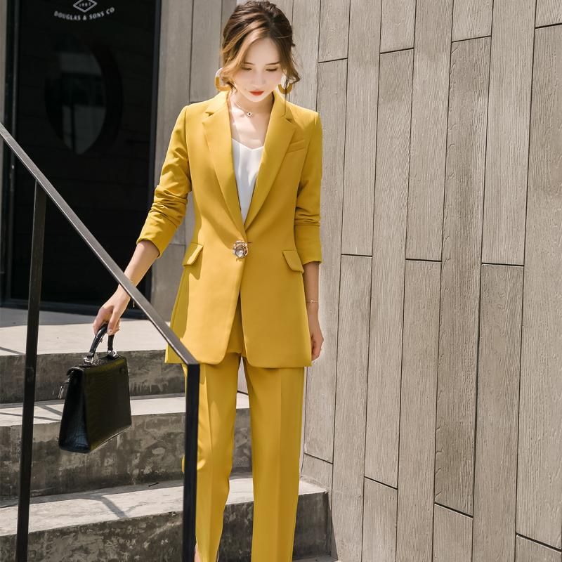 yellow pant suits