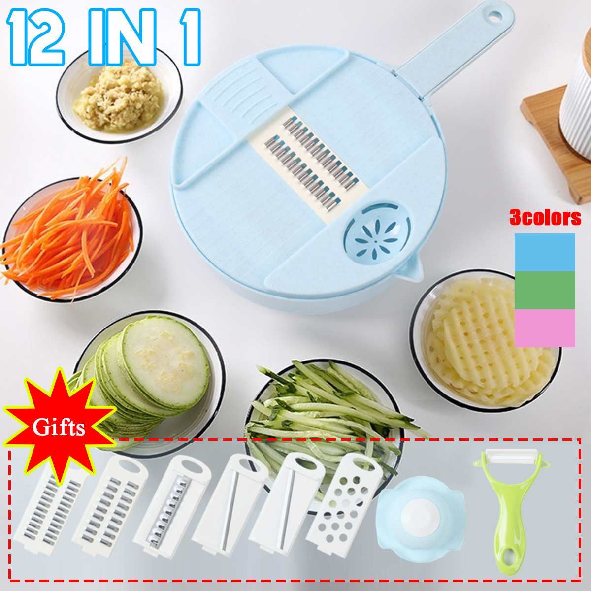 Mandoline Slicer 12 in 1 Vegetable Slicer Fruit Cutter Potato Peeler Grater Mandoline Slicer 12 in 1 Vegetable Slicer Fruit Cutter Potato Peeler Grater