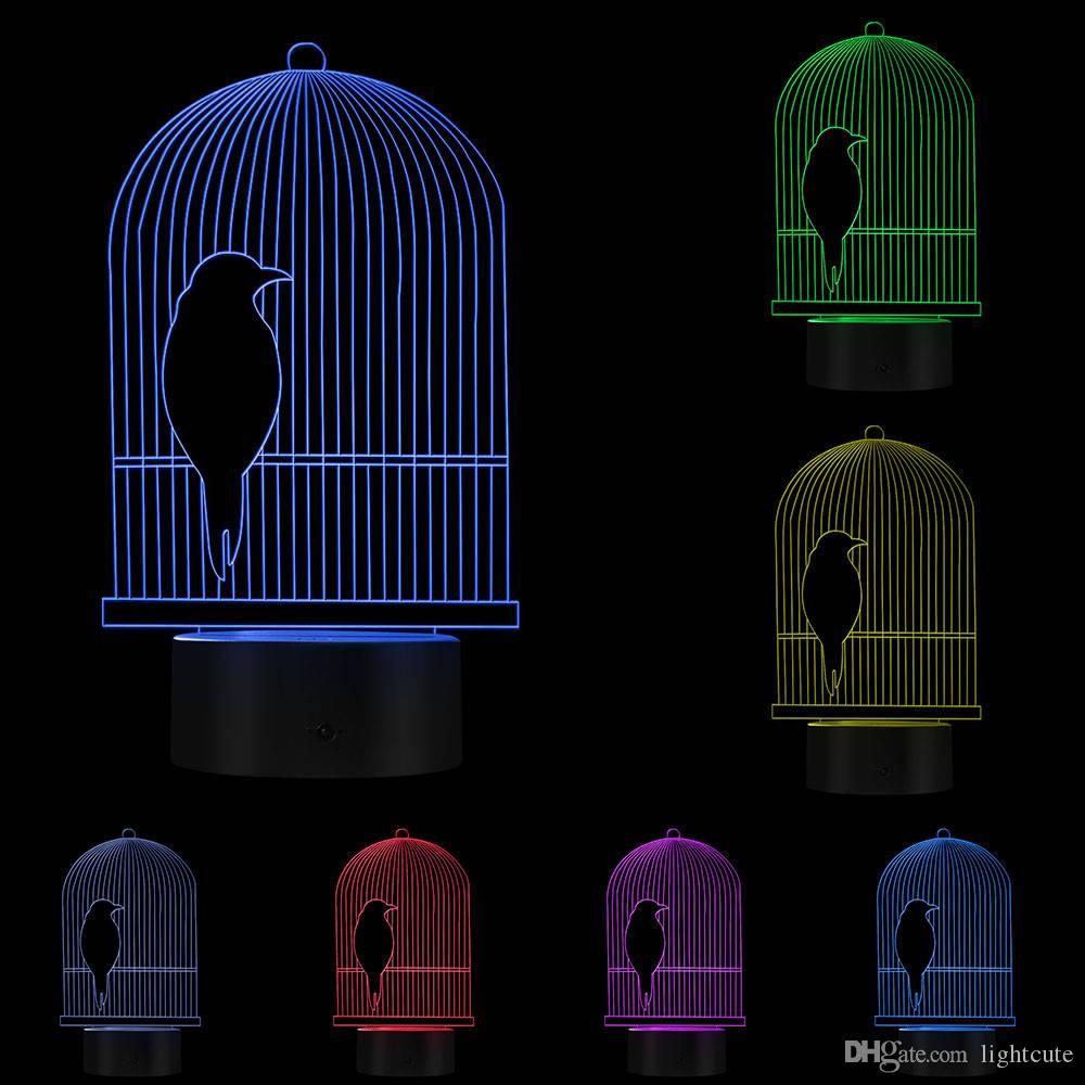 Acheter Cage à Oiseaux 3d Illusion Optique Lampe De Bureau Led Veilleuse Oiseau Décoratif Suspendu Rod Cage à Oiseaux Kid Chambre Veilleuse Lampe De
