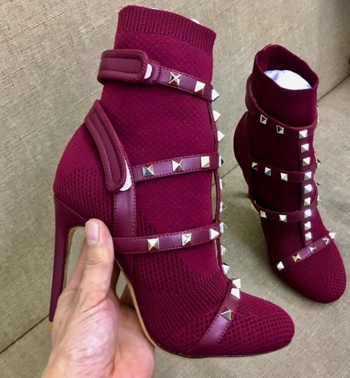 red stretch booties
