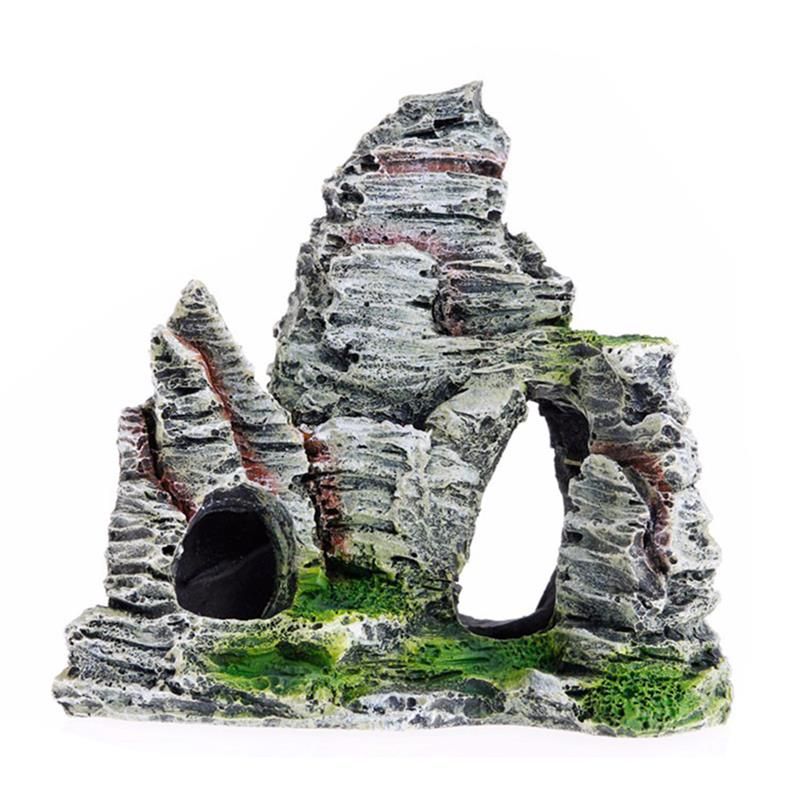Aquarium Rockery Hiding Rock Cave Decor Landscape Mountain View Ornament Fish Tank Rockery