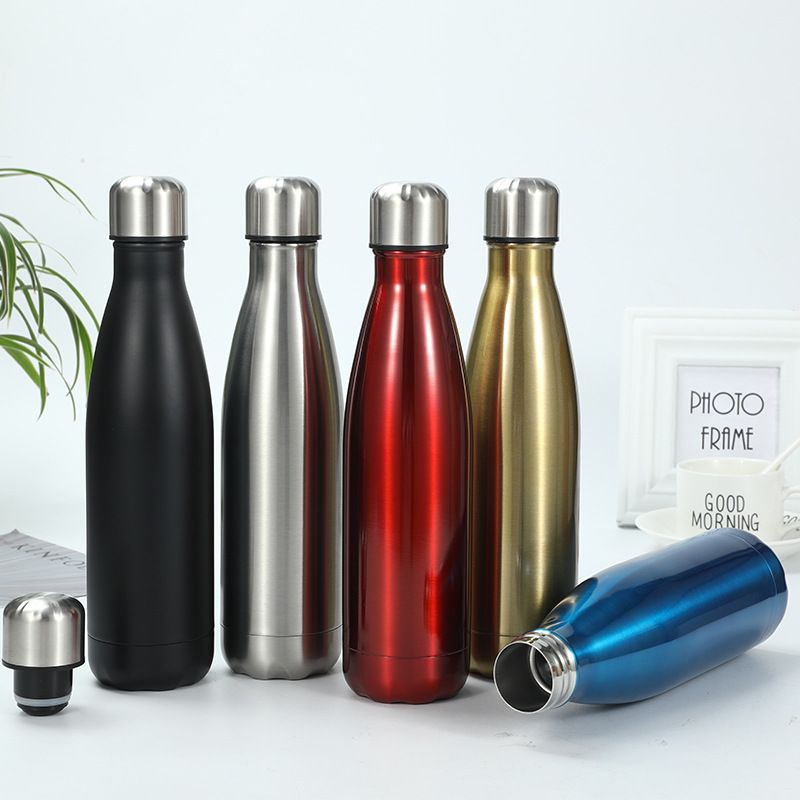 Stainless Steel Water Bottle Cola Shaped Vacuum Insulated Reusable for Outdoor Sports Travel 500ML/17OZ By Pustor