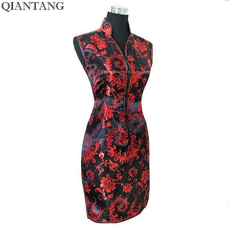 Compra Negro Rojo Vestido Chino Tradicional Mujer Vestido Mujer Satén  Cuello En V Cheongsam Mini Qipao Tamaño De Flor S M L XL XXL XXXL JY012 6  C18122701 Barato | Entrega Rápida