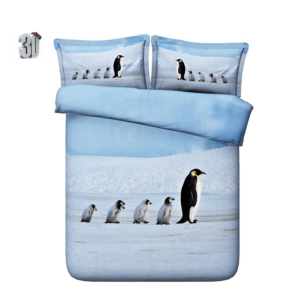 150x200cm 3d Penguin Print Bedding Duvet Cover Set With Pillowcase