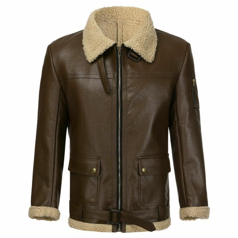 2020 2019 Mens Winter Lamb Wool Lined Leather Jacket Parka Outwear Coat ...