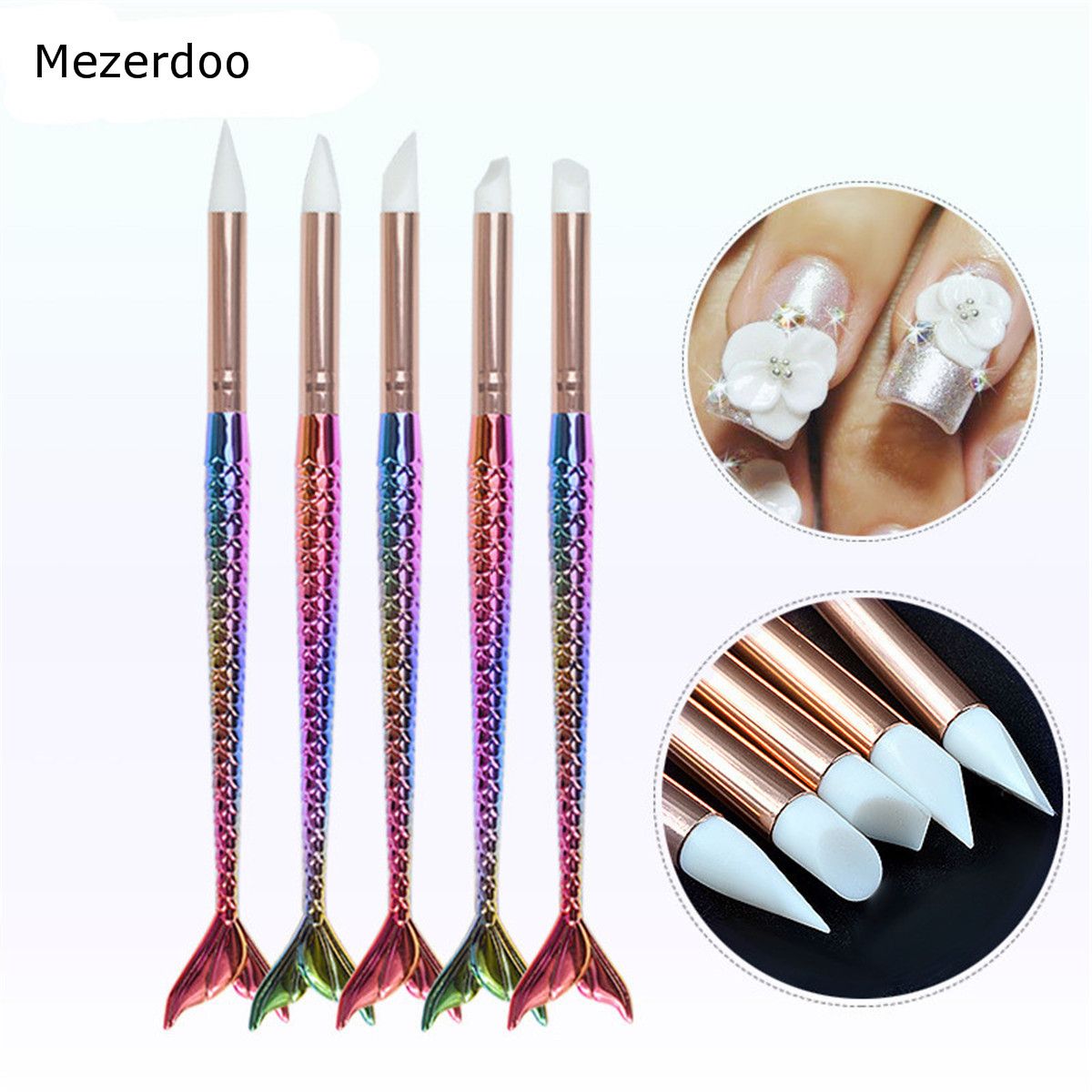 Silicone Nail Tool Brush Dotting Sculpture Painting Moulding Pen Carving Craft Mermaid Nails Brushes Nail Art Decoration 5pc/lot Silicone Nail Tool Brush Dotting Sculpture Painting Moulding Pen Carving Craft Mermaid Nails Brushes Nail Art Decoration 5pc/lot