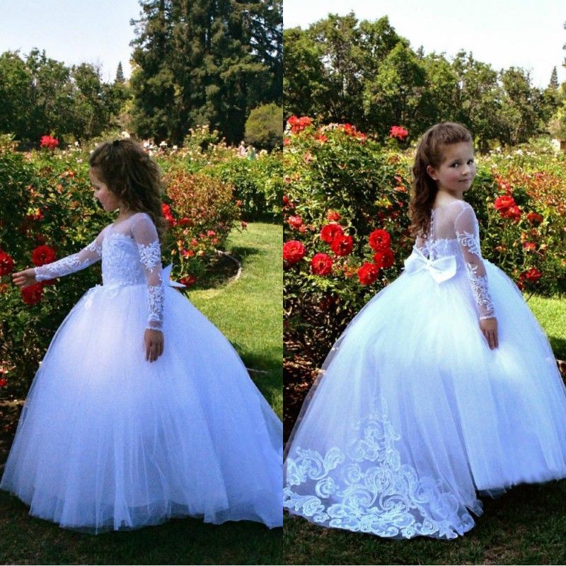White Baptism Communion Christening Flower Girl Bridesmaid Dress Gown Formal