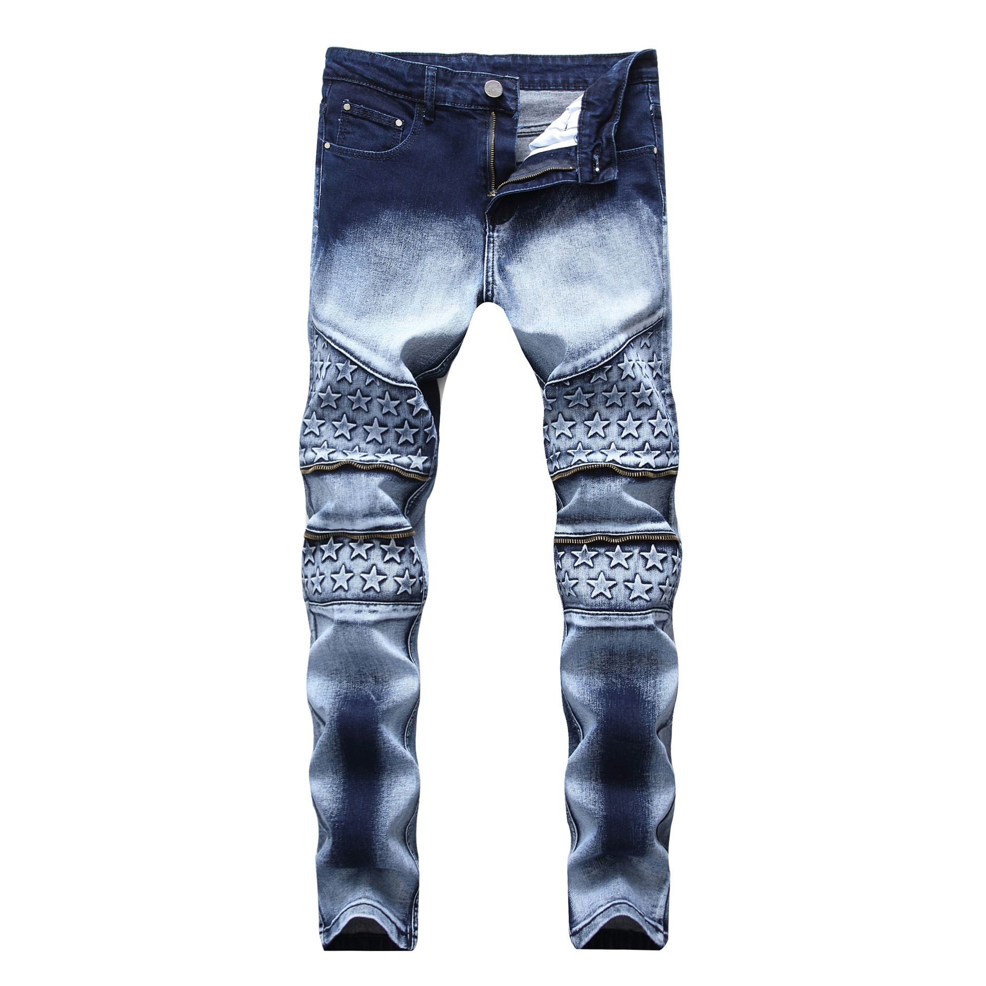 21 Fashion Star Printed Straight Pants Jeans New Fashion Cool Streetwear Men Dark Blue And White High Elastic Demin Slim Fit Jeans Leggings From Jiazhu 62 95 Dhgate Com