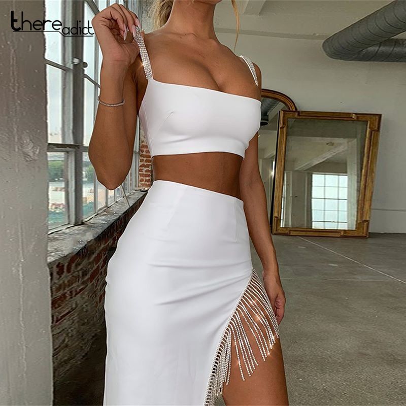 white tassel two piece set