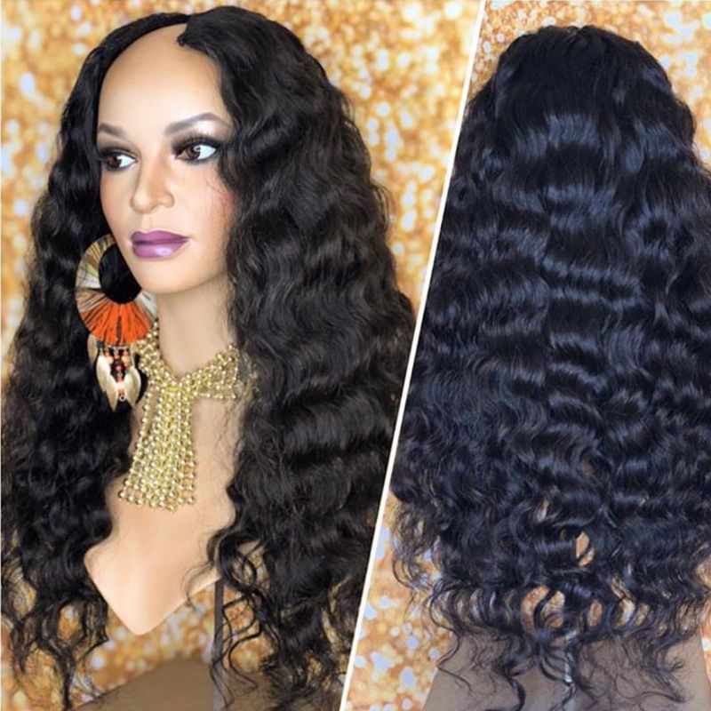 U Part Human Hair Wigs Deep Wave Hairstyles Glueless Peruvian Hair Upart Wig For Black Women Deep Wave U Part Wigs Virgin Hair Pink Wigs Uk Powdered