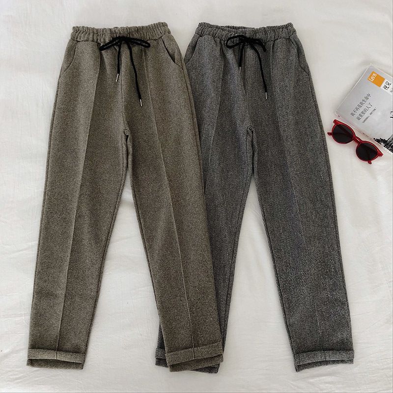 Tweed Trousers Women Elegant Plaid 