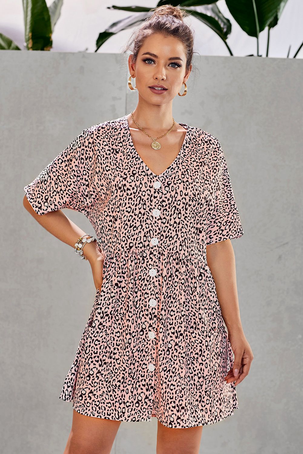 m and s pink leopard print dress