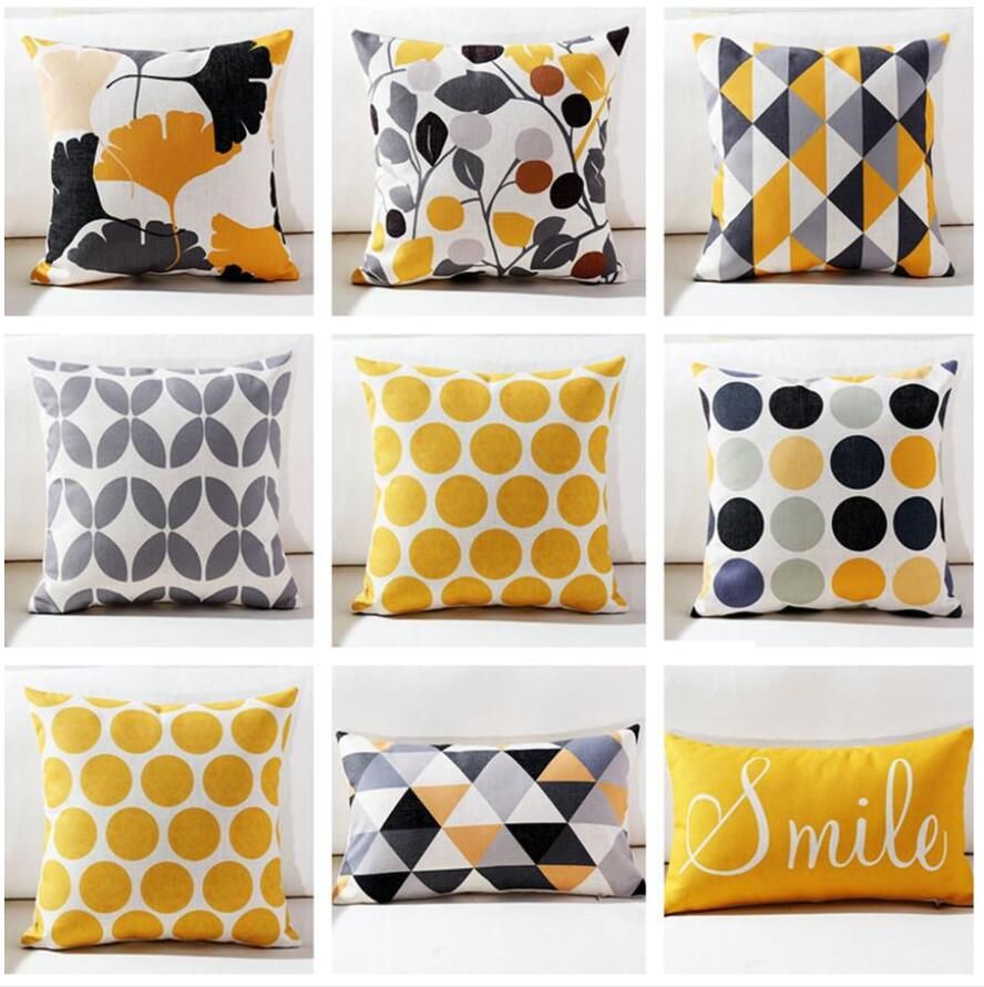 Cojín Geométrico Amarillo Mostaza Negro Blanco Decoración del Hogar Funda Sofá 45*45cm Cojín Geométrico Amarillo Mostaza Negro Blanco Decoración del Hogar Funda Sofá 45*45cm