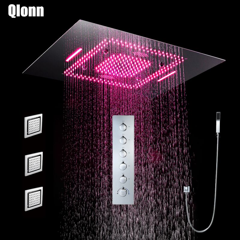 Wholesale Music LED Shower Head 800*600mm Spray Waterfall Rainfall Bathroom Thermostatic Brass