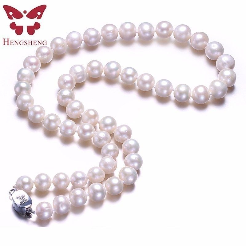 Natural Freshwater Pearl Necklaces /& Pendants Real 925 Sterling Silver Jewelry For Women White 8-9mm 45cm