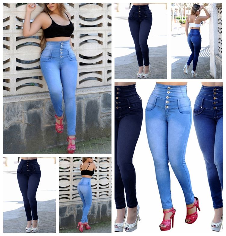 pantalones vaqueros 2019 de color ocasional del Europea tramo alto de la Slim