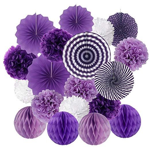 HONMOK 27 PZ Ventagli di Carta Colori Carta Pom Pom Fiori Nido Palla Palle A Nido d'Ape Pom Poms Palla Lanterne Ventaglio Carta Appesa Decorazione Natalizia Set Celebrazione Natale 