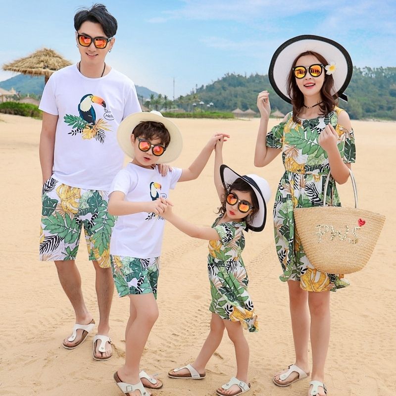 Trajes A Juego De La Familia Hija Vocación En La Playa Hojas Pájaros Verano Papá Hijo Camiseta + Pantalones Ropa Niños J190514 De 27,63 € | DHgate