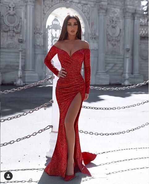 red long dress with split