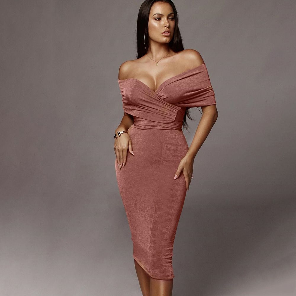 off shoulder twisted waist tie sexy midi dress