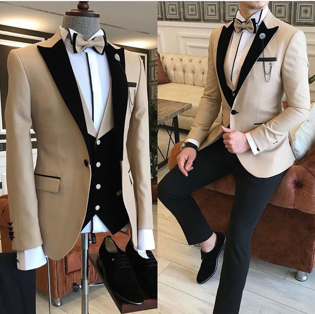 Champagne One Button Mens Prom Suits Peaked Lapel Wedding Suits For Men
