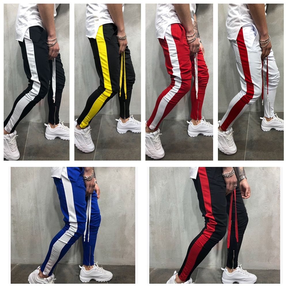 color block pockets drawstring slim fit track pants