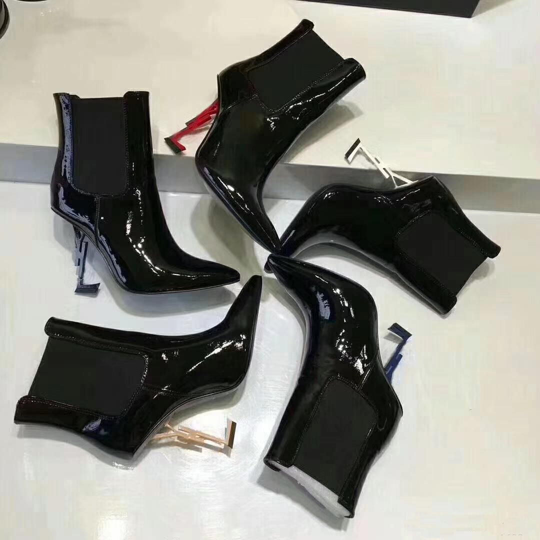 ladies patent ankle boots