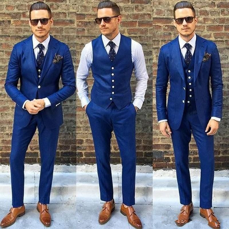 Compra Trajes De Boda Azul Del Novio De Los Smokinges De Los Padrinos Mejor Hombre  Para El Hombre Joven Prom Día Coupple Suits Chaqueta + Pantalones + Chaleco  Tamaño Por Encargo Plus
