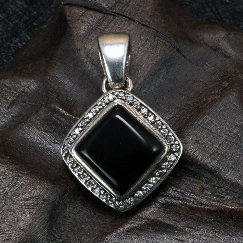 Sterling Silver Onyx Heart Antiqued Pendant