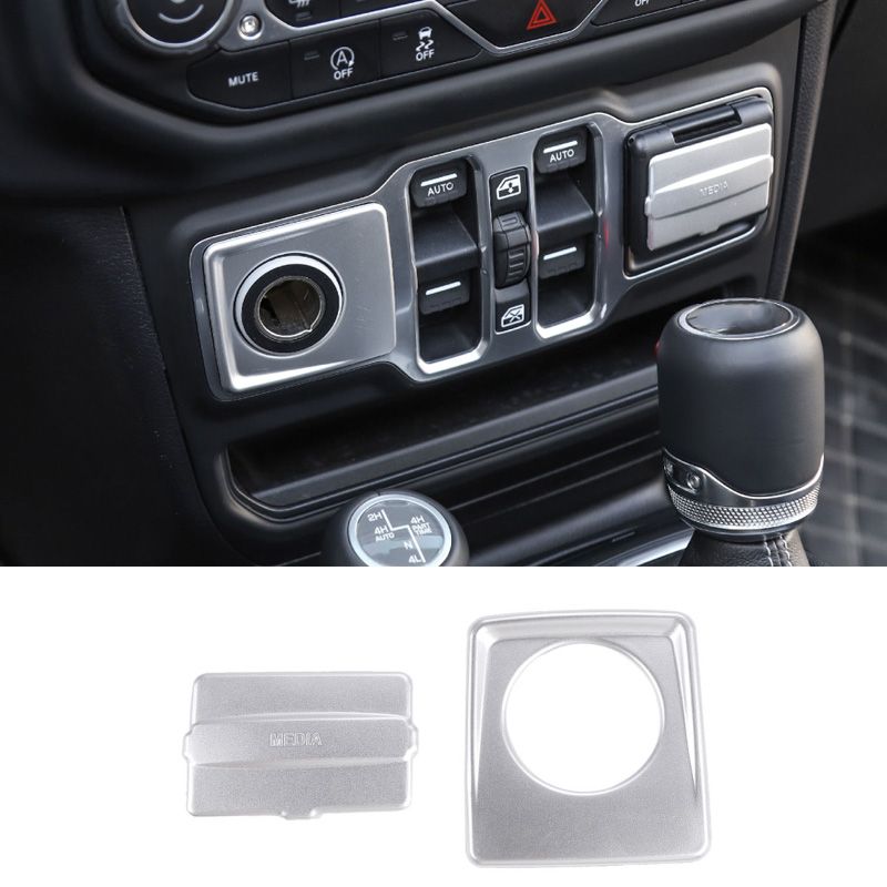 Cigarette Lighter USB Socket Trim Silver For Jeep Wrangler JL 2018 Up