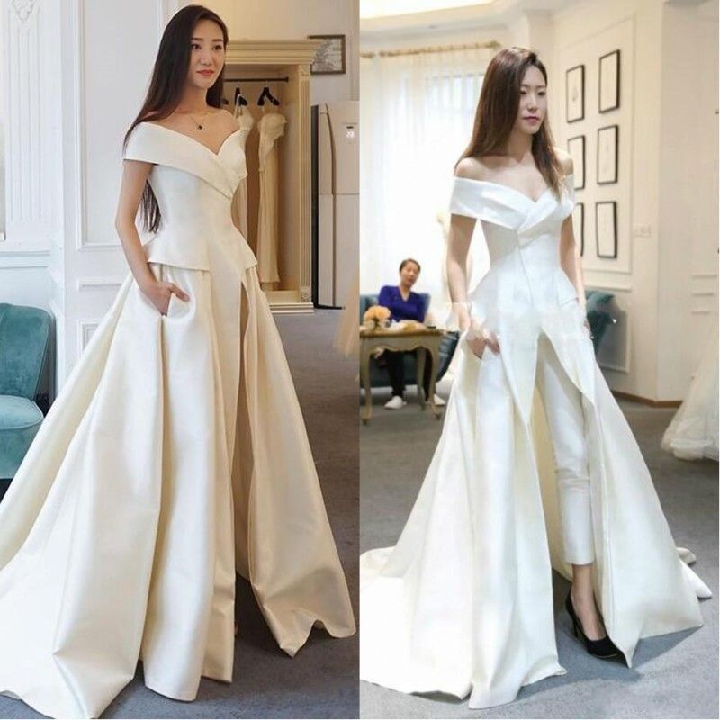 Vintage Jumpsuit With Long Train White Evening Dresses Off Shoulder Sweep Train Elegant Prom Dress Party Zuhair Murad Dress Vestidos Festa Italian Evening Dresses Kids Evening Dresses From Cinderelladress 109 8 Dhgate Com