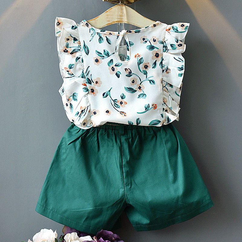 West Sweety Infant Baby Girls 2Pcs Cute Outfits Sunflower Printing Ruffle Sleeve Top Shorts 0-5T