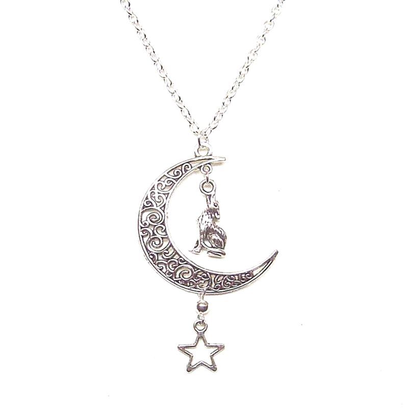 Star Crescent Moon Wolf Necklace 