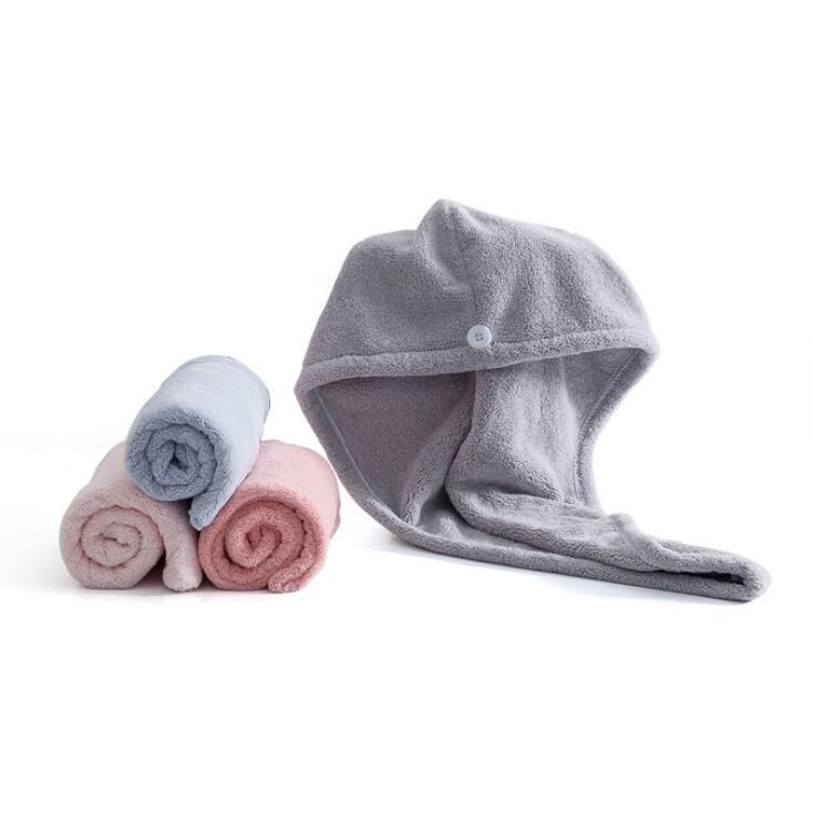 Coral Fleece Microfiber Towel Quick Dry Hair Drying Turban Wrap Hat Cap Bathing 